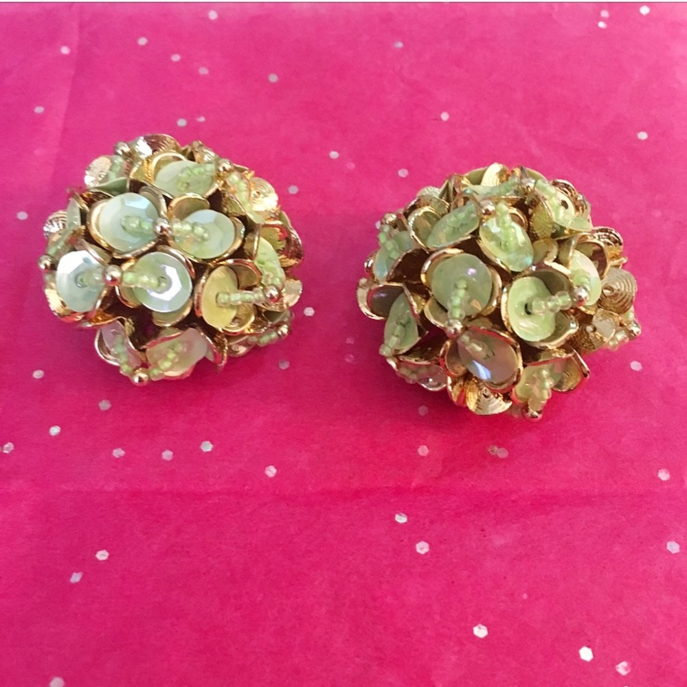 Vintage Green and Gold Color Clip On Earrings